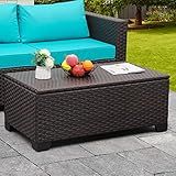 Rattaner Outdoor Storage Table Wicker Patio Coffee Table All-Weather Wicker Side Table with Waterproof Cover, Brown