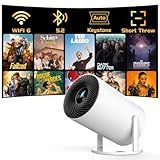 [Electronic Focus with Short Throw] PANSEBA Mini Projector with WiFi 6 and Bluetooth, Auto Keystone Outdoor Movie Projector, Big Screen Home Portable Projector for Phone/TV Stick/Laptop/HDMI