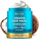 MAREE Deep Conditioning Hair Mask for Damaged Hair Treatment – Keratin Hair Care for Hydrating Growth Repair Moisturizing – Dry Curly Color Refreshing – 10 Fl Oz, White