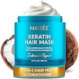 MAREE Deep Conditioning Hair Mask for Damaged Hair Treatment – Keratin Hair Care for Hydrating Growth Repair Moisturizing – Dry Curly Color Refreshing – 10 Fl Oz, White