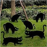 Ivenf Halloween Decorations Outdoor, 6ct Black Cat Decor Yard Signs with Stakes, Scary Silhouette with Glow in Dark Eyes, Corrugated Plastic, Waterproof Lawn Decorations for Kids Family Home Party