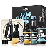 SHAEVLE Guitar Cleaning Kit: Guitar Gloss Wax, Fingerboard Lemon Oil, String Cleaner Oil, Fret Polish, Guitar String Winder, Cleaning Brush, Cleaning Cloth, Tape, Extends Fretboard and String Life