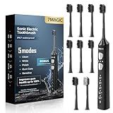 7MAGIC Sonic Electric Toothbrush for Adults and Kids - Up to 180 Days Runtime, 42000 VPM Powered Toothbrush, 5 Modes & 3 Intensities for Sensitive Teeth & Braces, Includes 8 Brush Heads, Black