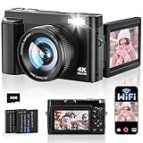 4K Digital Camera for Photography, WiFi Autofocus 64MP Vlogging Camera for YouTube, 180° 3" Flip Screen 30FPS Video Cameras with Flash Anti-Shake 16X Zoom 32GB Card, Compact Travel Digital Camera