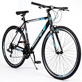 RideOrigin Road Bike 700C, 21-Speed City Commuter Bicycle for Men Women Adults with Lightweight Aluminum Alloy Frame, Rear Derailleur, V Brakes, 700x38C Tires, Flat Bar Fitness Bike Black