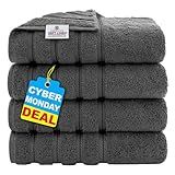 American Soft Linen Luxury 4 Piece Bath Towel Set, 600 GSM 100% Cotton Turkish Bath Towels for Bathroom, 27x54 in Large Bathroom Shower Towels, Dark Gray