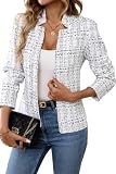 ELLEVEN Womens' Tweed Open Front Blazer White Small