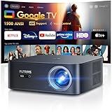 [1500 ANSI/Google TV/Voice Control]Smart Projector with WiFi 6 and Bluetooth, 4K Support, Outdoor Movie Proyector, 1080P Home Ceiling Auto Focus Projector, PUTRIMS K12 Gray