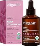Cliganic Organic Rosehip Seed Oil for Face, 100% Natural Cold Pressed, 1oz