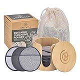 Greenzla Reusable Makeup Remover Pads Premium Set, 12 Pack Microfiber Cotton Pads, Charcoal Cotton Rounds, Bamboo Terry Face Wipes for All Skin Types with Mesh Laundry Bag and Bamboo Storage