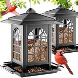 Birdream 2 Pack Bird Feeders for Outdoor Hanging, Assembly Required, 1-Min Easy Setup, Classic Courtyard Design, Attracting Cardinals Chickadees Goldfinches & Sparrows, Total 7 LB - Black