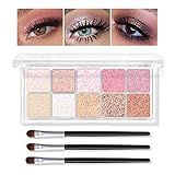 KYDA 10 Colors All Glitter Eyeshadow Palette, Sparkling Sequin Eyeshadow, Shiny Pearl Powder Eye Shadow, Multicolor Glitters Eyes Makeup, Pink Glitters Eyeshadsow Palette, Glitter Eyes Color