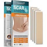 NUVADERMIS Silicone Scar Sheets - Extra Long Scar Sheets for C-Section, Tummy Tuck, Keloid, and Surgical Scars - Reusable Medical Grade Silicone Scar Sheets - Pack of 4 - Light Tone