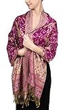 Achillea Soft Silky Reversible Paisley Pashmina Shawl Wrap Scarf w/Fringes (Bright Purple)