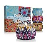Scented Candles Gift Set for Women, 4 Pack Soy Wax Candles in Classic Bohemian Tins, Aromatherapy Candle Set, Birthday Gifts for Mom, Thank You Gifts