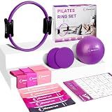 Goocrun Pilates Ring Set Exercise Equipment, with Exercise Resistance Bands Set, Pilates Ball, Sliding Disks. Portable Home Gym - with Fitness Guide Poster (Purple)
