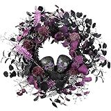 BINFEN 20" Halloween Wreaths for Front Door, Black Glitter Skulls Purple Eucalyptus Leaves Halloween Horror Decor, Gothic Party Room Decoration