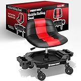 FREEKYROCK Rolling Stool with Wheels, Adjustable Height Pneumatic Garage Work Mechanic Stool Seat with Backrest, 400 LBS Capacity 360° Swivel Mechanic Crepper Chair with Tool Tray Storage, Red