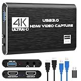 4K HDMI Capture Card for Streaming, Full HD 1080P 60FPS USB 3.0 Cam Link Game Audio Video Capture Card, Work with Camera/Nintendo Switch/Xbox/PS4/PS5/PC/OBS (Black)