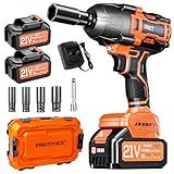 Protmex Cordless Impact Wrench, 900Ft-lbs (1200N.m) 1/2" Brushless Impact Gun, 21V High Torque Power Impact Driver, 2x4.0Ah Batteries Electric Impact Motor Variable Speeds for Car/Pickup Truck/Mower
