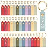 Wavyknot 100 Pcs Leather Keychain Blanks, 3.7 x 0.7 Inches, Rainbow