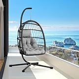 CHABATREE Egg Chair with Stand,Patio Rattan Wicker Hanging Swing Egg Chair Hammock Chair for Bedroom Porch Garden,Thickened Aluminum Alloy Steel Frame and UV Resistant Cushion,350LBS Capacity
