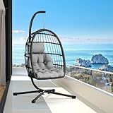 CHABATREE Egg Chair with Stand,Patio Rattan Wicker Hanging Swing Egg Chair Hammock Chair for Bedroom Porch Garden,Thickened Aluminum Alloy Steel Frame and UV Resistant Cushion,350LBS Capacity