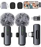 ZOPPLM Wireless Mini Microphone for iPhone - 2 Pack Lavalier Bluetooth Microphone for Video Recording, 2 in 1 Noise Reduction Lapel Mic for Ipad, Android,Clip-on Mini Mic for Content Creators Podcast