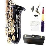 Doredo Eb Alto Saxophone, Brass Sax for Beginners, Students & Adults – Full Set with Hard Case, Gloves, Strap, Cork Grease, Cleaning Cloth & Brush – Black