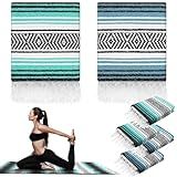 Preboun 4 Pcs Large Mexican Yoga Blanket Pack 45 x 70 Inch Thick Woven Camping Picnic Beach Car Travel Throw Blanket Outdoor Patio Mat Towel(Sky Blue, Light Green)