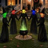 Halloween Decorations Outdoor - 5 Pack 4.3 FT Light Up Holding Hands Witches with Color Changing Glowing Faces - Halloween Witch Decor with Stake for Yard Lawn Garden Porch Haunted House Decor