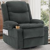 Korser Recliner Chair, 360° Swivel Rocker Recliner for Adults, Rocking Recliners with Massage & Heat, Manual Reclining Glider with Cup Holders, Nursery Rocking Chairs for Nursery, Living Room, Gray