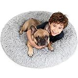 Orthopaedic Round Dog Beds for Large Dogs Washable with Removable Cover,Extra Comfort Calming Foam Cooling Gel Pet Bed with Waterproof Plush Cushion,Fluffy Anti Anxiety Cuddler for Sleep 36 Inch,Grey
