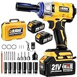 Urjoai Cordless Impact Wrench - 590Ft-lbs (800N.m) Brushless 1/2 inch, 3300RPM High Torque Impact Gun, 2x 4.0Ah Battery, Charger & 7 Sockets, Electric Impact Wrench for Car Home