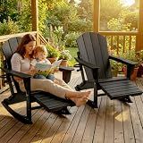 PASAMIC Adirondack Rocking Chairs Set of 2, Foldable All-Weather HDPE Patio Rockers with Retractable Ottoman & Cup Holder, Outdoor Chairs for Porch Backyard Pool Garden Balcony, Ebony Black