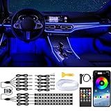 Interior Car Lights with Wireless APP & Remote Control, 9 in 1 RGB Car Ambient Lighting Kit with 4 Under Dash Lights & 5 Fiber Optic LED Strips, Sync to Music Inside Car Accessories