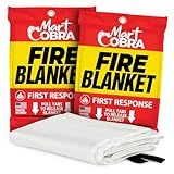 Mart Cobra Fire Blanket 2-Pack – Emergency Fire Suppression for Home & Kitchen – 40"x40" Fireproof Fiberglass Safety Blankets – Heat Resistant & Easy to Use – Smothers Grease & Electrical Fires