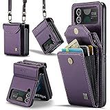 ASAPDOS Crossbody Case Compatible with Samsung Galaxy Z Flip 4,Retro PU Leather Strap Wristlet Flip Case with Magnetic Closure and Card Holder for Men Women Purple