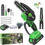 TEEANEES Mini Chainsaw Cordless, 6-Inch Small Electric Chainsaw with 21V Battery & 3 Chains, Hand Held Chain Saw Battery Powered for Wood Cutting & Tree Trimming, Ideal Gardening Gift for Men Dad.
