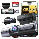 TERUNSOUl 4K+1080P+1080P Dash Cam Front and Rear, 3 Channel Dashcam, Free 128GB Memory Card, Built-in 5.8GHz WiFi Built-in GPS, Collision Sensor, Night Vision, 3.16" IPS, 24H Parking Mode（Black）