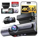 4K Dash Cam Front and Rear, Full HD 3 Channel Dashcam, Free 128GB Memory Card, Built-in 5.8GHz WiFi Built-in GPS, Collision Sensor, Night Vision, 3.16" IPS, 24H Parking Mode（Black）