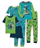 Minecraft Boys 6-piece Snug-fit Cotton Pajama Set, Blue, Green, 8 US