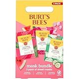 Burt's Bees Christmas Gifts - Face Mask Bundle Set, Hydrating Watermelon, Calming Rose, & Refreshing Cucumber, Face Sheet Masks for Single Use Skin Care, 99% Natural Origin, 3 Count, 0.33oz Each