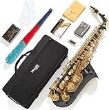 Mendini By Cecilio Alto Saxophone for Beginners, E Flat Tenor Saxophone for Students Musicians with Tuner, Mouthpiece, Case, 10 Reeds, Grease, Cleaning Cloth & Rod, Gloves, Strap, Book (Black Gold)