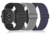 Bolesi 3 Pack Stretchy Nylon Watchband Compatible with Amazfit Bip 6/Bip 5/Active Max/Balance 2/Balance,22MM Soft Replacement Sport Strap for Amazfit GTR 4/GTR 3 Pro/3/2/2e/47mm Women Men