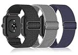 Bolesi 3 Pack Stretchy Nylon Watch Band Compatible with Amazfit Bip 6/Bip 5/Active Max/Bip Max/Balance 2/Balance,22MM Soft Replacement Sports Strap for Amazfit GTR 4/3/Cheetah 2 Ultra Women Men