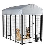 LEMBERI 8x4x6 FT Outdoor Dog Kennel for Large Dogs, Heavy Duty Welded Wire Steel Dog Playpen Fence with Secure Lock, Pet Pen with UV-Resistant Waterproof Roof Cover for Outside