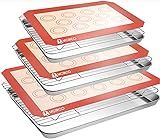 Stainless Steel Baking Sheet Tray Cooling Rack with Silicone Baking Mat Set, Cookie Pan with Cooling Rack, Set of 9 (3 Sheets + 3 Racks + 3 Mats), 10/12/16 Inch, Easy Clean