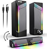 Computer Speakers, 2 in 1 PC Speaker , Gaming Speakers for PC Computer Laptop Desktop Monitor, RGB Speakers with Touch Sensitive Lighting, USB Powered 3.5mm Aux（Package Only Two Speaker, No Soundbar）