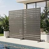 Lyngins Set of 2 Privacy Screen for Outdoor - 72" H Metal Stand Privacy Screen Fence, Freestanding Fence Panels, Decorative Divider for Patio, Pool, Balcony, Apartment, Bathroom, Black